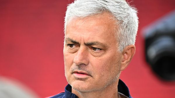 AS Roma's Portuguese coach Jose Mourinho speaks during a pitch inspection on the eve of the UEFA Europa League final football match between Sevilla FC and AS Roma at the Puskas Arena in Budapest, Hungary, on May 30, 2023. (Photo by Attila KISBENEDEK / AFP)