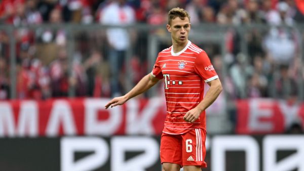 Bayern Munich's midfielder Joshua Kimmich plays the ball during the German first division Bundesliga football match between FC Bayern Munich and Schalke 04 in Munich, southern Germany, on May 13, 2023. (Photo by Christof STACHE / AFP) 