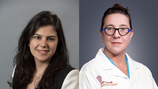WCM-Q alumnus Dr. Tania Jaber, now a consultant endocrinologist at HMC (left) and Dr. Caitlin Huckell, co-director of the obstetrics and gynecology clerkship at WCM-Q. Thyroid health and polycystic ovary syndrome discussed at WCM-Q Grand Rounds