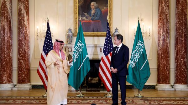 US Secretary of State Antony Blinken and Saudi Arabia's Foreign Minister Prince Faisal bin Farhan deliver remarks to reporters before meeting at the State Department in Washington, DC, October 14, 2021. (Photo by JONATHAN ERNST / POOL / AFP) Diplomats
