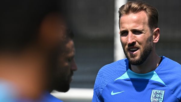 England's striker Harry Kane attends an England training session at St George’s Park in Burton-Upon-Trent, on June 13, 2023 ahead of of their UEFA Euro 2024 Group C qualifiers match against Malta. (Photo by Paul ELLIS / AFP)
