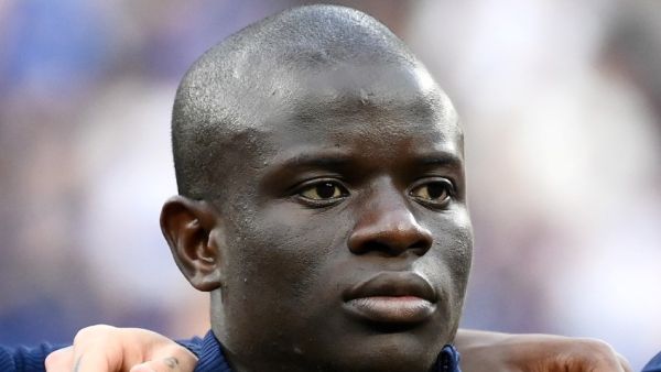 France's midfielder N'Golo Kante listens to the national anthem ahead of the UEFA Nations League - League A Group 1 first leg football match between France and Denmark at the Stade de France in Saint-Denis, north of Paris, on June 3, 2022. (Photo by FRANCK FIFE / AFP)