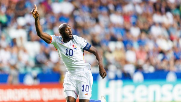 Belgium's forward Romelu Lukaku reacts during the UEFA Euro 2024 group F qualification football match between Estonia and Belgium in Tallinn on June 20, 2023. (Photo by Raul MEE / AFP)