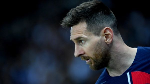 Paris Saint-Germain's Argentine forward Lionel Messi reacts during the French L1 football match between Paris Saint-Germain (PSG) and Clermont Foot 63 at the Parc des Princes Stadium in Paris on June 3, 2023. (Photo by FRANCK FIFE / AFP)