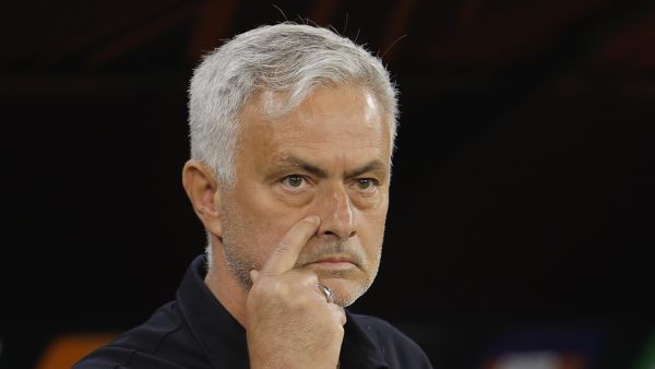AS Roma's Portuguese coach Jose Mourinho watches from the sidelines during the UEFA Europa League final football match between Sevilla FC and AS Roma at the Puskas Arena in Budapest on May 31, 2023. (Photo by Odd ANDERSEN / AFP)