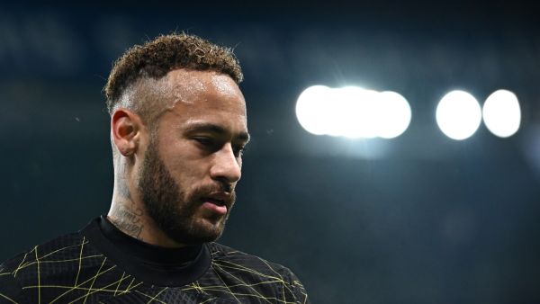 Paris Saint-Germain's Brazilian forward Neymar reacts during the French L1 football match between Paris Saint-Germain (PSG) and Stade de Reims at the Parc des Princes stadium in Paris on January 29, 2023. (Photo by Anne-Christine POUJOULAT / AFP)