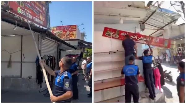 storefront signs with Arabic removed
