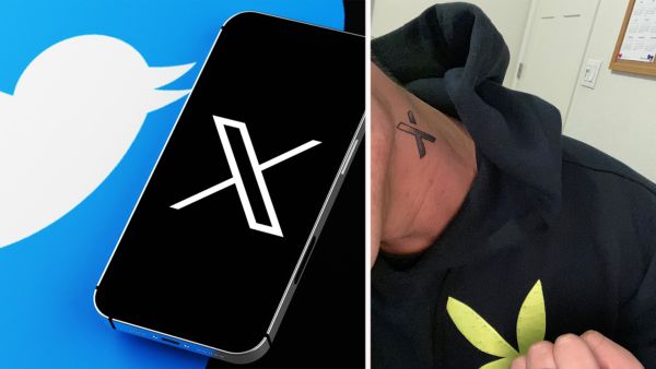 (R-L) New Twitter logo X, and tattoo inked by a man in 2021 (Shutterstock/ Twitter/Ken The Crypto) Twitter X
