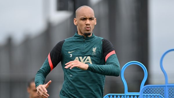 Liverpool's Brazilian midfielder Fabinho runs during a training session at their training ground in Liverpool, northwest England, on May 25, 2022, ahead of their UEFA Champions League final football match against Real Madrid on May 28. (Photo by Paul ELLIS / AFP)