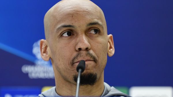 Liverpool's Brazilian midfielder Fabinho holds a press conference at the Santiago Bernabeu stadium in Madrid on March 14, 2023, on the eve of the UEFA Champions League last 16 second leg football match between Real Madrid CF and Liverpool FC. (Photo by JAVIER SORIANO / AFP)