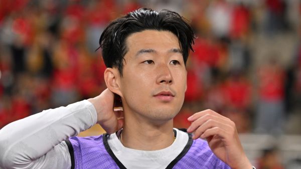 South Korea's Son Heung-min reacts on the bench before the friendly football match between South Korea and Peru at Busan Asiad Stadium in Busan on June 16, 2023. (Photo by Jung Yeon-je / AFP)