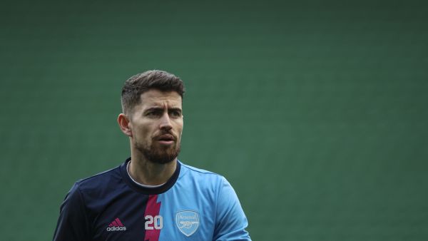 Arsenal's Italian midfielder Jorginho looks on before the start of the UEFA Europa League last 16 first leg football match between Sporting CP and Arsenal at Jose Alvalade stadium in Lisbon on March 9, 2023. (Photo by FILIPE AMORIM / AFP)