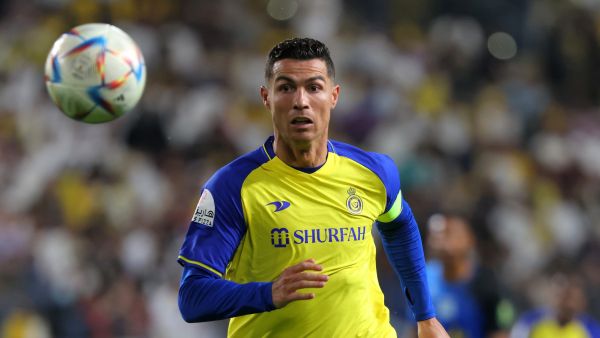 Nassr's Portuguese forward Cristiano Ronaldo looks on as he runs after ball during the King Cup quarter-final football match between al-Nassr and Abha at Mrsool Park Stadium in Riyadh on March 14, 2023. (Photo by Fayez NURELDINE / AFP)