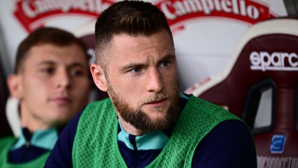 Inter Milan's Slovakian defender Milan Skriniar sits on the substitutes' bench prior to the Italian Serie A football match between Torino and Inter on June 3, 2023 at the Olympic stadium in Turin. (Photo by Marco BERTORELLO / AFP)