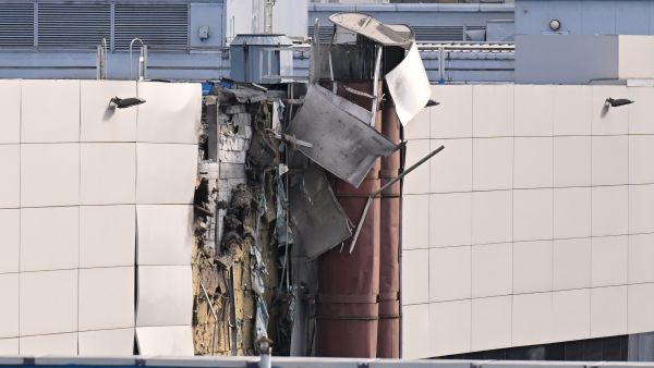  the damaged Expocentre building following a drone attack in Moscow 