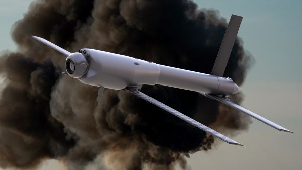 Loitering Munition-type Kamikaze combat drone.3D illustration.