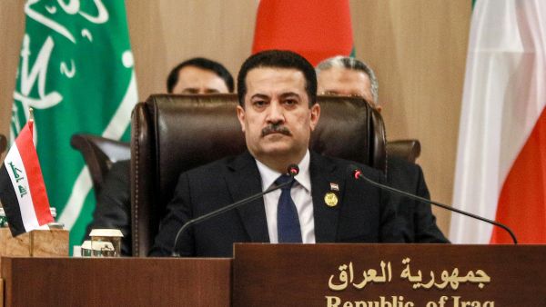 Iraqi Prime Minister Mohamed Shia al-Sudani attends the "Baghdad Conference for Cooperation and Partnership" in Sweimeh by the Dead Sea shore in central-west Jordan on December 20, 2022. - Jordan hosted on December 20 a Middle East summit bringing together regional and international players in a bid to defuse tensions, particularly in neighbouring Iraq. (Photo by Khalil MAZRAAWI / AFP) Mohammed Shia' al-Sudani