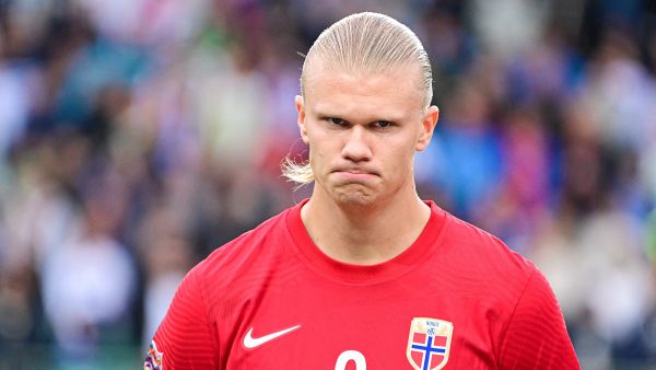 Norway’s Erling Haaland poses ahead of the UEFA Nations League football match between Slovenia and Norway at the Stozice stadium in Ljubljana, on September 24, 2022. (Photo by Jure Makovec / AFP)