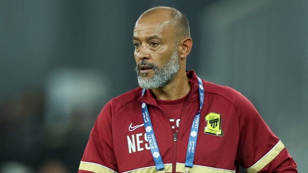 Ittihad's Portuguese coach Nuno Espirito Santo reacts during the Saudi Pro League football match between Al-Ittihad and Al-Hilal at Prince Abdullah al-Faisal Stadium in Jeddah on September 1, 2023. (Photo by AFP)