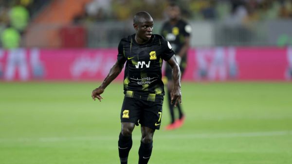 Ittihad's French midfielder #07 N'Golo Kante looks to play a pass during the Saudi Pro League football match between Al-Ittihad and Al-Tai at the Prince Abdullah al-Faisal Stadium in Jeddah on August 19, 2023. (Photo by AFP)