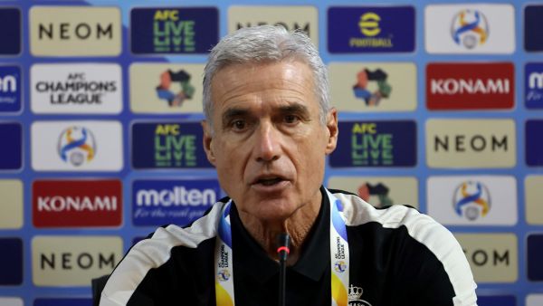 Nassr's Portuguese coach Luis Castro speaks during a press conference at Tehran's Azadi stadium on September 18, 2023, a day ahead of the AFC Champions League group E match between Persepolis FC and al-Nassr FC. (Photo by ATTA KENARE / AFP)