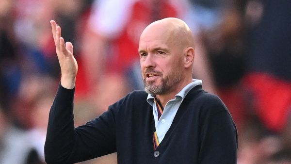 Manchester United's Dutch manager Erik ten Hag gestures on the touchline during the English Premier League football match between Arsenal and Manchester United at the Emirates Stadium in London on September 3, 2023. (Photo by Glyn KIRK / AFP)