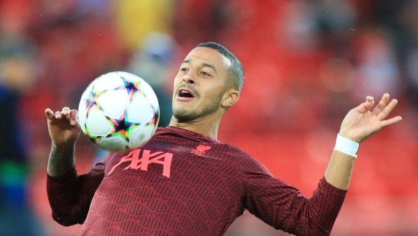 Liverpool's Spanish midfielder Thiago Alcantara warms up prior to the UEFA Champions League group A football match between Liverpool and Ajax at Anfield in Liverpool, north west England on September 13, 2022. (Photo by Lindsey Parnaby / AFP)