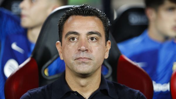 Barcelona's Spanish coach Xavi looks on before the start of the Spanish Liga football match between RCD Mallorca and FC Barcelona at the Mallorca Son Moix stadium in Palma de Mallorca on September 26, 2023. (Photo by JAIME REINA / AFP)
