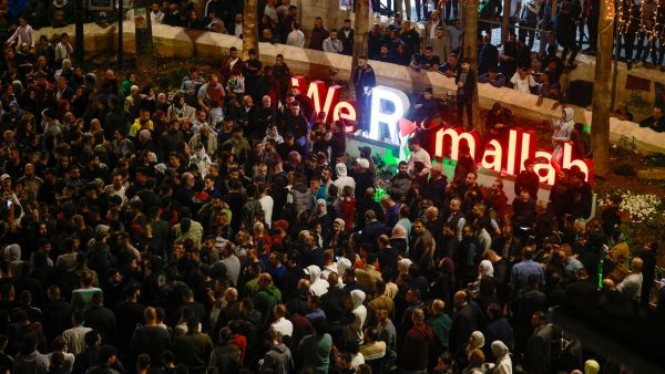 Palestinians rally in solidarity with the Palestinians of the Gaza Strip in the West Bank