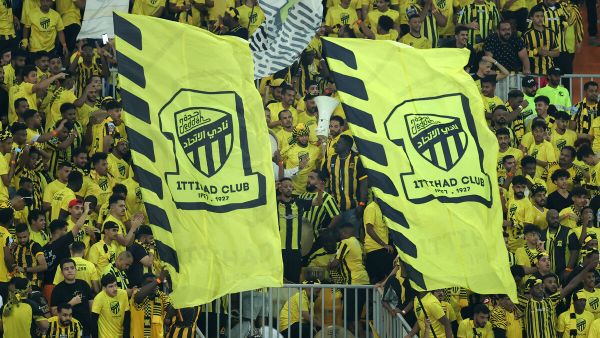 Ittihad's fans cheer for their team during the Saudi Pro League football match between Al-Ittihad and Al-Hilal at Prince Abdullah al-Faisal Stadium in Jeddah on September 1, 2023. (Photo by AFP)
