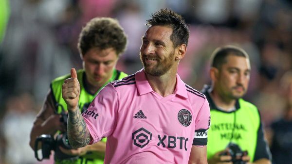 Inter Miami's Argentine forward #10 Lionel Messi gives a thumbs up following the Major League Soccer (MLS) football match between Inter Miami CF and FC Cincinnati at DRV PNK Stadium in Fort Lauderdale, Florida, on October 7, 2023. (Photo by Chris Arjoon / AFP)