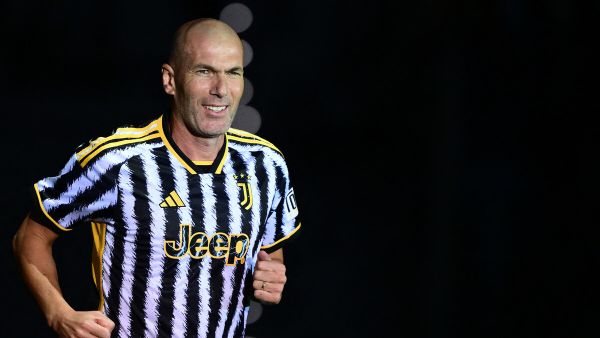 Juventus former French football player Zinedine Zidane takes part in the "Together, a Black & White Show" event, the first Juventus party dedicated to all its fans, at the Pala Alpitour in Turin, on October 10, 2023. (Photo by MARCO BERTORELLO / AFP)