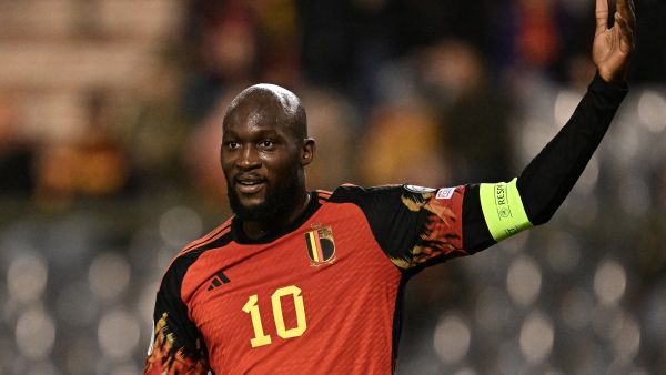 Belgium's forward #10 Romelu Lukaku gestures during the UEFA Champions League Qualifying Group F football match between Belgium and Azerbaijan at The King Baudouin Stadium in Brussels, on November 19, 2023. (Photo by JOHN THYS / AFP)