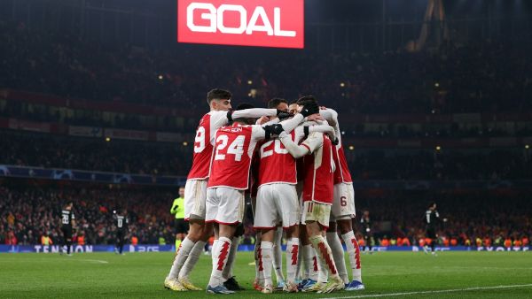 Arsenal's Italian midfielder #20 Jorginho celebrates scoring his team's sixth goal during the UEFA Champions League Group B football match between Arsenal and RC Lens at the Arsenal Stadium in north London on November 29, 2023. (Photo by Adrian DENNIS / AFP)