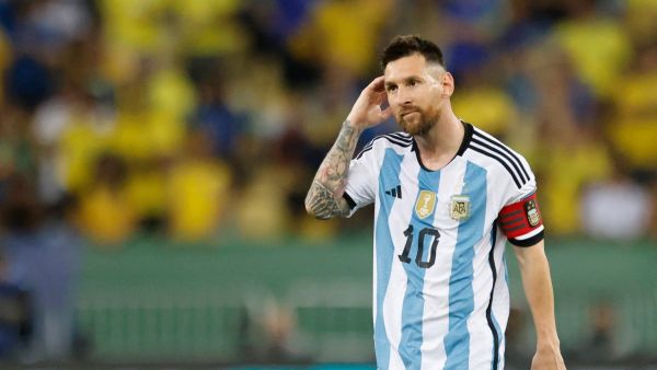 Argentina's forward Lionel Messi gestures during the 2026 FIFA World Cup South American qualification football match between Brazil and Argentina at Maracana Stadium in Rio de Janeiro, Brazil, on November 21, 2023. (Photo by Daniel RAMALHO / AFP)