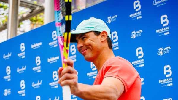 Spain's Rafael Nadal waves to fans during a promotional event ahead of the Brisbane International tennis tournament in Brisbane on December 29, 2023. (Photo by Patrick HAMILTON / AFP)