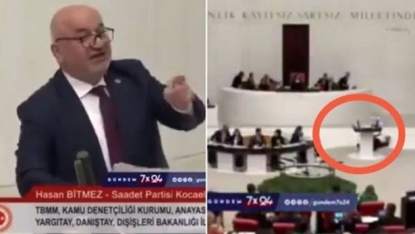 نائب تركي يسقط على الأرض خلال حديثه عن الحرب في غزة