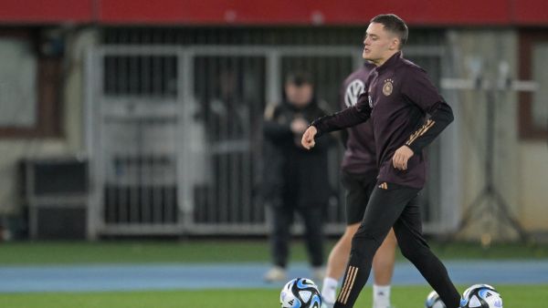 Germany's players including Germany's midfielder #17 Florian Wirtz take part in a training session of Germany's national football team in Vienna on November 20, 2023, on the eve of the international friendly football match between Austria and Germany. (Photo by Joe Klamar / AFP)