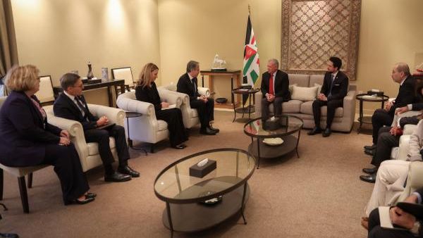 الملك عبدالله الثاني، خلال لقائه وزير الخارجية الأمريكي أنتوني بلينكن