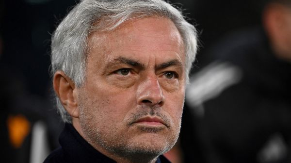 Roma's Portuguese coach Jose Mourinho looks on during the warm up ahead of the Italian Serie A football match between Juventus and Roma at the Allianz Stadium in Turin, on December 30, 2023. (Photo by Isabella BONOTTO / AFP)