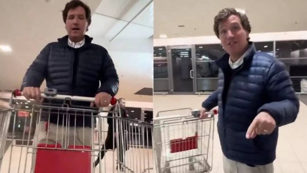 Tucker Carlson sparks outrage after criticizing the US in comparison to Russia's affordable, clean and packed grocery stores and subways in Moscow. (X)