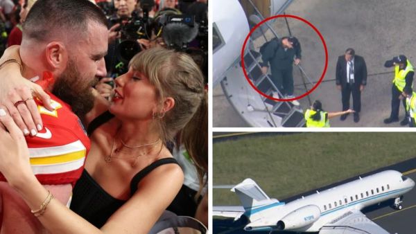 Taylor Swift and Travis Kelce’s jet-setting romance sparks climate controversy. (X)