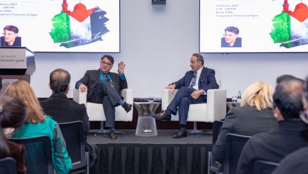 During the event. Expert Daniel Brumberg Explores Iran’s “Axis of Resistance” Diplomatic Strategy at GU-Q Talk