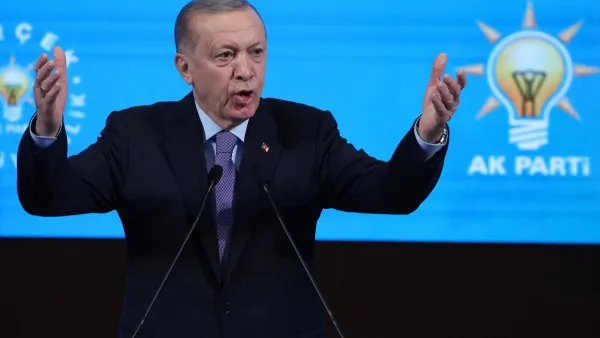 Turkish President Recep Tayyip Erdogan speaks during the presentation of the Justice and Development Party's (AK Party) election manifesto at the AK Party Congress Centre in Ankara, on January 30, 2024. (Photo by Adem ALTAN / AFP)