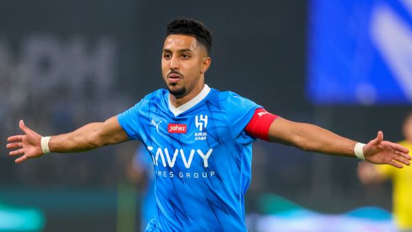 Hilal's Saudi midfielder #29 Salem al-Dawsari celebrates his goal during the Riyadh Season Cup final match between Al-Nassr and Al-Hilal at the Kingdom Arena in Riyadh, on February 8, 2024. (Photo by Fayez Nureldine / AFP)