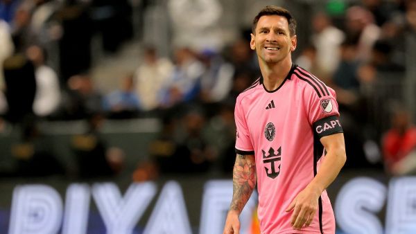 Inter Miami's Argentine forward #10 Lionel Messi looks on during the friendly exhibition match between Saudi Arabia's al-Hilal SFC and the US Inter Miami CF at the Kingdom Arena Stadium in Riyadh on January 29, 2024. (Photo by Fayez NURELDINE / AFP)