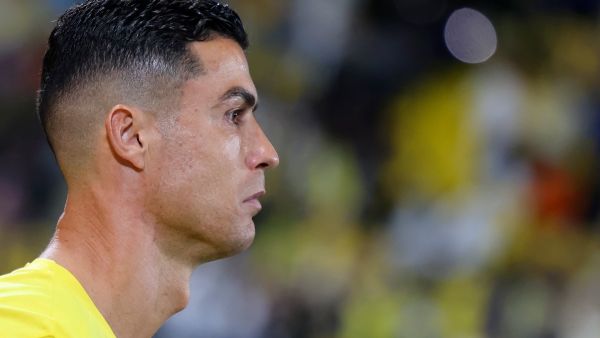 Nassr's Portuguese forward #07 Cristiano Ronaldo watches before the start of the AFC Champions League football match between Saudi Arabia's Al-Nassr and Saudi Arabia’s Al-Fayha at the Al-Awwal Park Stadium in Riyadh on February 21, 2024. (Photo by Fayez NURELDINE / AFP)
