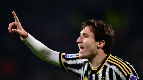 Juventus Italian forward Federico Chiesa reacts during the Italian Serie A football match Juventus vs Udinese on February 12, 2024 at the “Allianz Stadium” in Turin. (Photo by MARCO BERTORELLO / AFP)