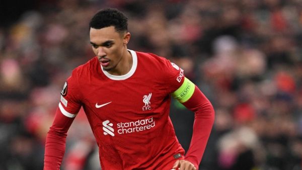 Liverpool's English defender #66 Trent Alexander-Arnold controls the ball during the UEFA Europa League group E football match between Liverpool and Linzer ASK at Anfield in Liverpool, north west England on November 30, 2023. (Photo by Oli SCARFF / AFP)