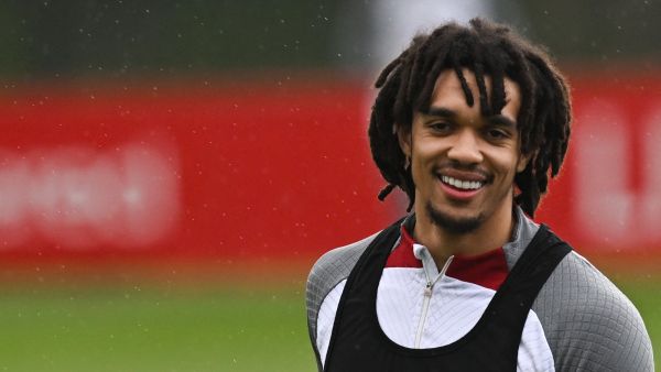 Liverpool's English defender Trent Alexander-Arnold takes part in a training session at Liverpool training ground in Liverpool, northwest England, on March 14, 2023, on the eve of their UEFA Champions League round of 16 last second-leg football match against Real Madrid. (Photo by Paul ELLIS / AFP)